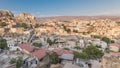 Urgup Town aerial view from Temenni Hill in Cappadocia Region of Turkey timelapse