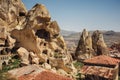 Urgup village landscape with old cave houses, Cappadocia