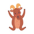 Urial Character as Wild Mountain Sheep with Horns Jumping with Joy Vector Illustration