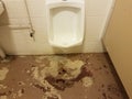 urinal and dirty bathroom floor or ground