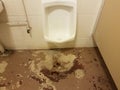 urinal and dirty bathroom floor or ground