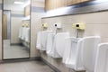 Urinals, toilet, white urinals in men`s bathroom, white ceramic urinals for men in toilet room Royalty Free Stock Photo