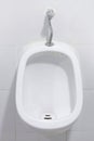 Urinals white, close up white urinals in men`s bathroom, white ceramic urinals for men in toilet room
