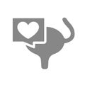 Urinary bladder with heart in chat bubble gray icon. Muscular organ of the excretory system symbol