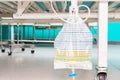 Urine bag hanging beside the patient`s bed. Inside the hospital Royalty Free Stock Photo