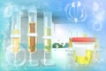 Test-tubes in modern bio college facility - urine quality test for glucose or calcium oxalates, medical 3D illustration Royalty Free Stock Photo