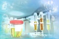 Test tubes in modern pollution research facility - urine quality test for yeast or tyrosine, medical 3D illustration
