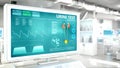 test of urine on monitor in high tech clinic room - conceptual industrial 3D illustration