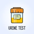 Urine test in a plastic jar icon, urinalysis, diagnosis bottle