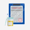 Urine test tube and medical lab analyss form list Royalty Free Stock Photo