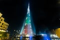 Urj Khalifa Tower floodlit in the white, green and red colours