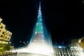 Urj Khalifa Tower floodlit in the white, green and red colours