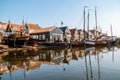 Urk Flevoland Netherlands April 2020, harbor with lighthouse on a bright summer in the Netherlands at the historical