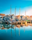 Urk Flevoland Netherlands, harbor with lighthouse on a bright summer in the Netherlands at the historical village of Urk