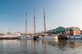 Urk Netherlands October 2020, tourist harbour with sailing boats Small town of Urk village with the beautiful colorful