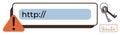 URL Address Bar with Security Warning, Keys, and Analytics Chart Visualization Royalty Free Stock Photo