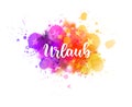 Urlaub - lettering on watercolor splash background Royalty Free Stock Photo