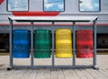Urns for separate collection of garbage on the platform of the railway station