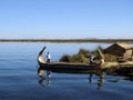 Uro boys on a boat, the Uros floating islands