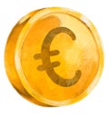 Uropean Euro gold coin with symbol currency hand drawn illustration Royalty Free Stock Photo