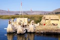 Uros floating islands on high altitiude lake Titicaca Royalty Free Stock Photo