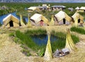 Uros floating islands in Puno, Peru Royalty Free Stock Photo