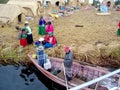 UROS ISLAND - LAKE TITICACA - PERU, January 3, 2007: Floating Uros Islands on Lake Titicaca. Unidentified Uros women