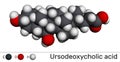 Ursodeoxycholic acid, ursodiol, UDCA molecule. It is used as cholagogue and choleretic in the treatment of cholelithiasis, biliary