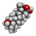 Ursolic acid molecule. Triterpenoid present in fruit peels. 3D rendering. Atoms are represented as spheres with conventional color