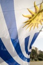 Uruguay country flag in Uruguayan city street