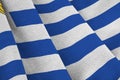 Uruguay flag with big folds waving close up under the studio light indoors. The official symbols and colors in banner