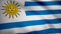 Uruguay flag on a silk drape waving. Flag of Uruguay background
