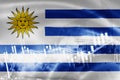Uruguay flag, stock market, exchange economy and Trade, oil production, container ship in export and import business and logistics