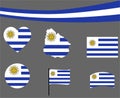 Uruguay Flag Map Ribbon And Heart Icons Vector Collection Royalty Free Stock Photo