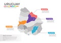 Uruguay map infographics vector template with regions and pointer marks