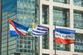 Three official uruguayan flags. Montevideo, Uruguay