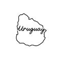 Uruguay outline map with the handwritten country name. Continuous line drawing of patriotic home sign