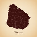 Uruguay region map: retro style brown outline on.