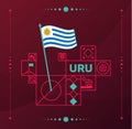 Uruguay world football tournament 2022 vector wavy flag pinned to a soccer field with design elements. World football 2022