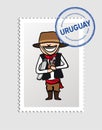 Uruguayan cartoon person postal stamp Royalty Free Stock Photo