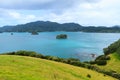 Island Landscape in the Bay of Islands, New Zealand. Rolling hills of Urupukapuka Island Royalty Free Stock Photo