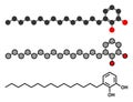 Urushiol poison ivy allergen molecule. Also present in poison oak, lacquer tree and poison sumac. Urushiol is a mixture of closely