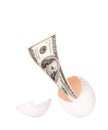 US$100 bill emerge from egg shell Royalty Free Stock Photo