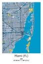 Miami, FL, US, USA, Unated States scalable vector map in blue, yellow, gtay, black colors Royalty Free Stock Photo