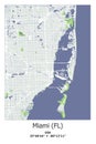 Miami, FL, US, USA, Unated States scalable vector map in bley, green, gray, white colors Royalty Free Stock Photo