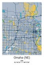 Omaha, NE, US, USA, Unated States scalable vector map in blue, yellow, gtay, black colors Royalty Free Stock Photo