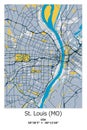 St-Louis, MO, US, USA, Unated States scalable vector map in blue, yellow, gtay, black colors Royalty Free Stock Photo