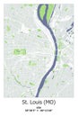 St-Louis, MO, US, USA, Unated States scalable vector map in bley, green, gray, white colors Royalty Free Stock Photo