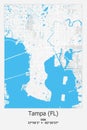 Tampa, FL, US, USA, Unated States scalable vector map in blue, white, gray colors Royalty Free Stock Photo