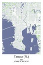 Tampa, FL, US, USA, Unated States scalable vector map in bley, green, gray, white colors Royalty Free Stock Photo
